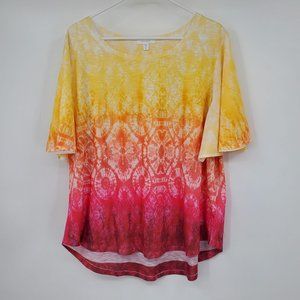 Concepts Yellow and Pink Sequin Front Short Sleeve Blouse Shirt XXXL‎